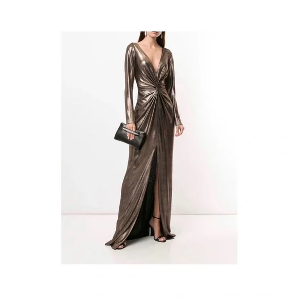 knee length dresses for ladies Metallic Lame Pleated Gown main image 1